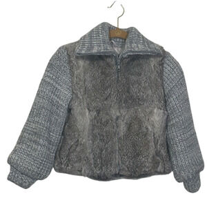 Fantasy Fur GIRLS Dyed Rabbit Fur Zip Up Jacket With Knit Sleeves GIRLS Size 8